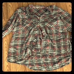 PLUS SIZE Long Sleeve Plaid Button Up Top